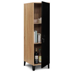 15692 - Armadio in legno con anta in metallo nero, design industriale Armoire vestiaire ESTER bois porte métal noir design industriel
