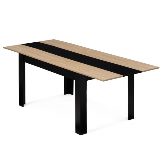 Table à manger extensible rectangle GEORGIA 6-10 personnes noire et imitation hêtre 140-220 x 90 cm