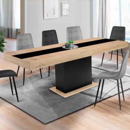 Table à manger extensible rectangle GEORGIA 6-10 personnes blanche et noire 140-220 x 90 cm