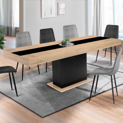 15569 - Tavolo da pranzo allungabile in legno con fascia centrale nera per 6-10 persone Table à manger extensible rectangle EDEN 6-10 personnes bois et noir bande centrale noire 160-200 cm