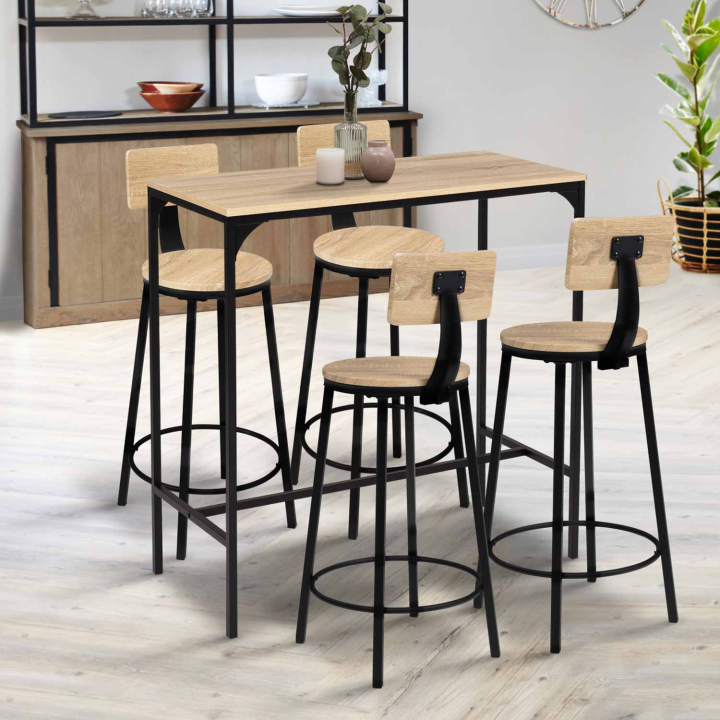 Lot de 4 tabourets de bar DETROIT assise ronde avec dossier design industriel Lot de 4 tabourets de bar DETROIT assise ronde avec dossier design industriel