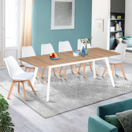 Table scandinave extensible INGA 160-200 cm plateau bois pieds blancs Table scandinave extensible INGA 160-200 cm plateau bois pieds blancs