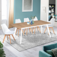 Table scandinave extensible rectangle INGA 6-8 personnes plateau bois pieds blancs 160-200 cm