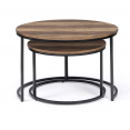 Lot de 2 tables basses gigognes HAWKINS rondes 54/70 effet vieilli design industriel