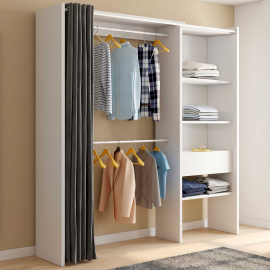 Kit dressing MARTY blanc avec rideau gris 120/170 x 50 x 180 CM Kit dressing MARTY blanc avec rideau gris 120/170 x 50 x 180 CM