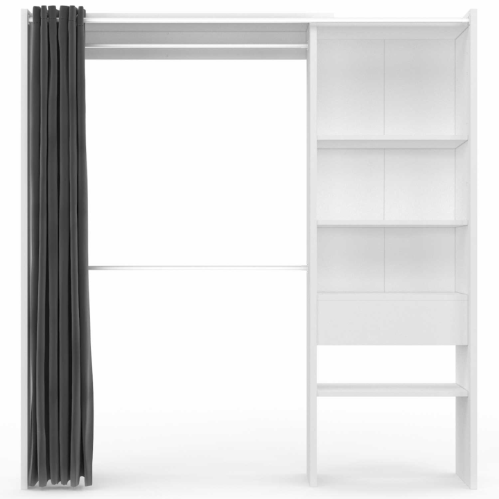 Kit dressing MARTY blanc avec rideau gris 120/170 x 50 x 180 cm