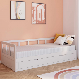 Lit cabane enfant 80 x 160 CM NEREE blanc avec sommier et barrières