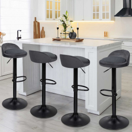 Lot de 4 tabourets de bar en velours gris anthracite