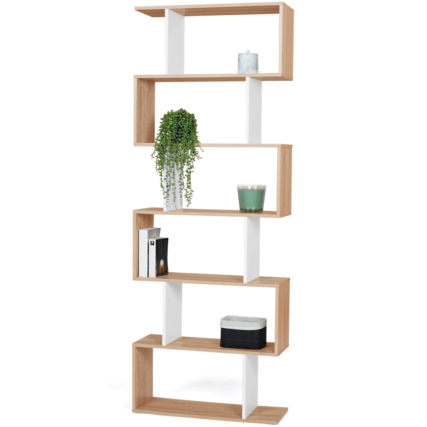 Bibliothèque Étagère SOFIA En Forme De S - Bois Hêtre 189 Cm - 6 Étagères - Neuf