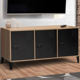 Buffet bas ESTER bois 3 portes métal noir design industriel 113 cm