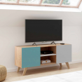 Meuble TV 113 cm scandinave ALICE bleu, gris et blanc