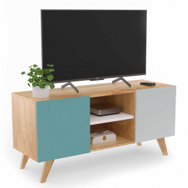 Meuble TV ALICE scandinave bleu, gris et blanc 113 cm