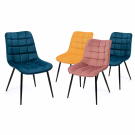 Lot de 4 chaises MADY en velours mix color bleu x2, jaune ocre, rose Lot de 4 chaises MADY en velours mix color bleu x2, jaune ocre, rose