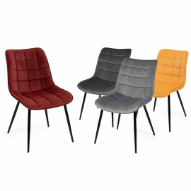 Lot de 4 chaises MADY en velours mix color vintage bordeaux, gris foncé, gris clair, jaune ocre