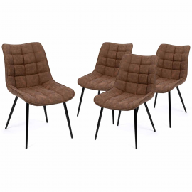 Lot de 4 chaises MADY en PU marron vintage pour salle à manger