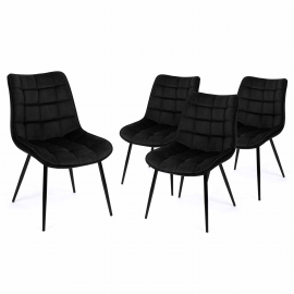 Lot de 4 chaises MADY en velours noir pour salle à manger Lot de 4 chaises MADY en velours noir pour salle à manger