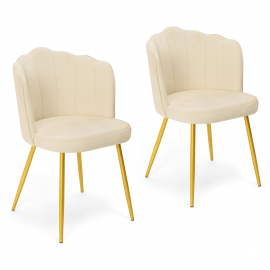Lot de 2 chaises coquillage ADELLA crème en velours pieds dorés Lot de 2 chaises coquillage ADELLA crème en velours pieds dorés