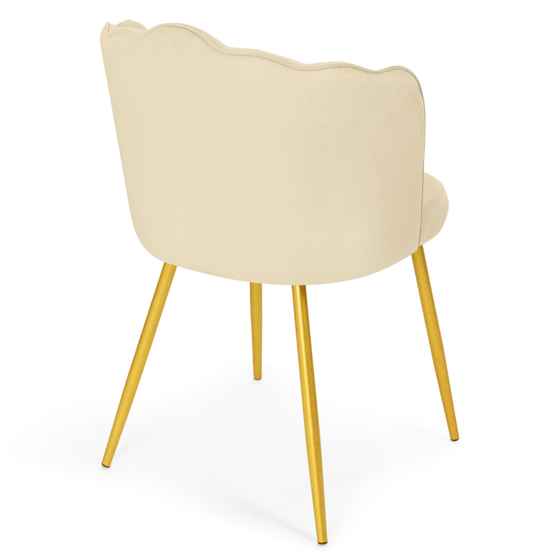 IDMarket Fauteuil Rond Angelina Beige Velours Pieds Croisés Dorés - Chaise Design Salon Chambre