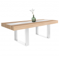 Table à manger extensible rectangle PHOENIX 6-10 personnes bois et blanc bande centrale blanche 160-200 cm