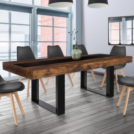 Table à manger extensible PHOENIX 6-10 personnes bois effet vieilli et noir bande centrale noire 160 - 200 cm Table à manger extensible PHOENIX 6-10 personnes bois effet vieilli et noir bande centrale noire 160 - 200 cm