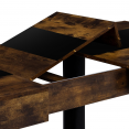 Table à manger extensible rectangle PHOENIX 6-10 personnes bois effet vieilli et noir bande centrale noire 160-200 cm