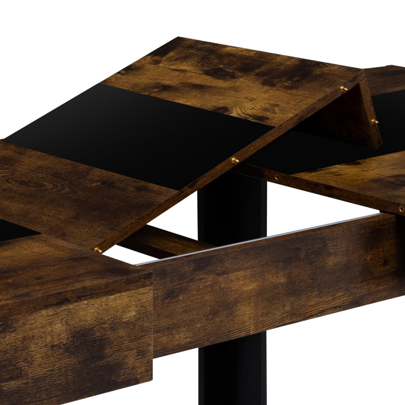 Table à Manger Ronde Extensible PHOENIX 4-6 Personnes - Plateau Bois Vieilli, Pieds Noir - 110 Cm Extensible à 150 Cm - 6