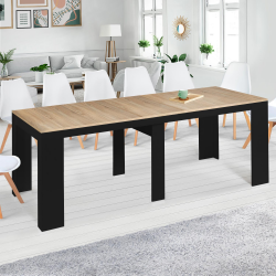 15677 - Consolle allungabile per 14 persone, finitura in legno nero e faggio Table console extensible ORLANDO 14 personnes 300 cm bois noir et façon hêtre