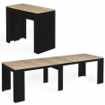 Table console extensible ORLANDO 14 personnes 300 cm bois noir et façon hêtre