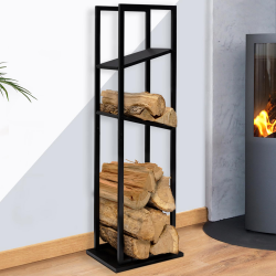 15603 - Porta legna da ardere in acciaio nero Range bûches vertical avec 2 étagères H.112 CM pour cheminée