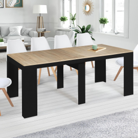 Table console extensible ORLANDO 10 personnes 235 cm bois noir et façon hêtre