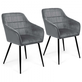 Lot de 2 chaises MADY en velours gris clair avec accoudoirs