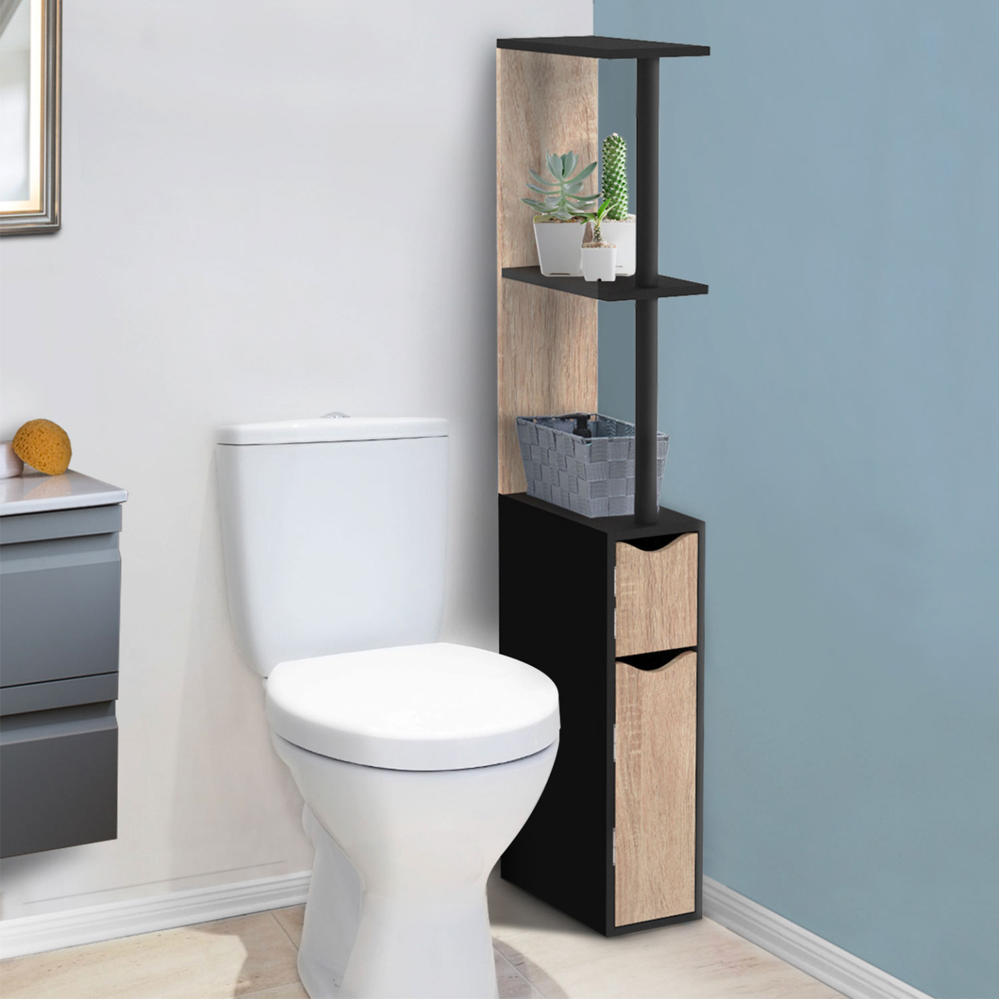 Meuble WC tag re Noir Et Bois Avec 2 Portes WILLY IdMarket France Meuble WC tag re Noir Et Bois Avec 2 Portes WILLY IdMarket France