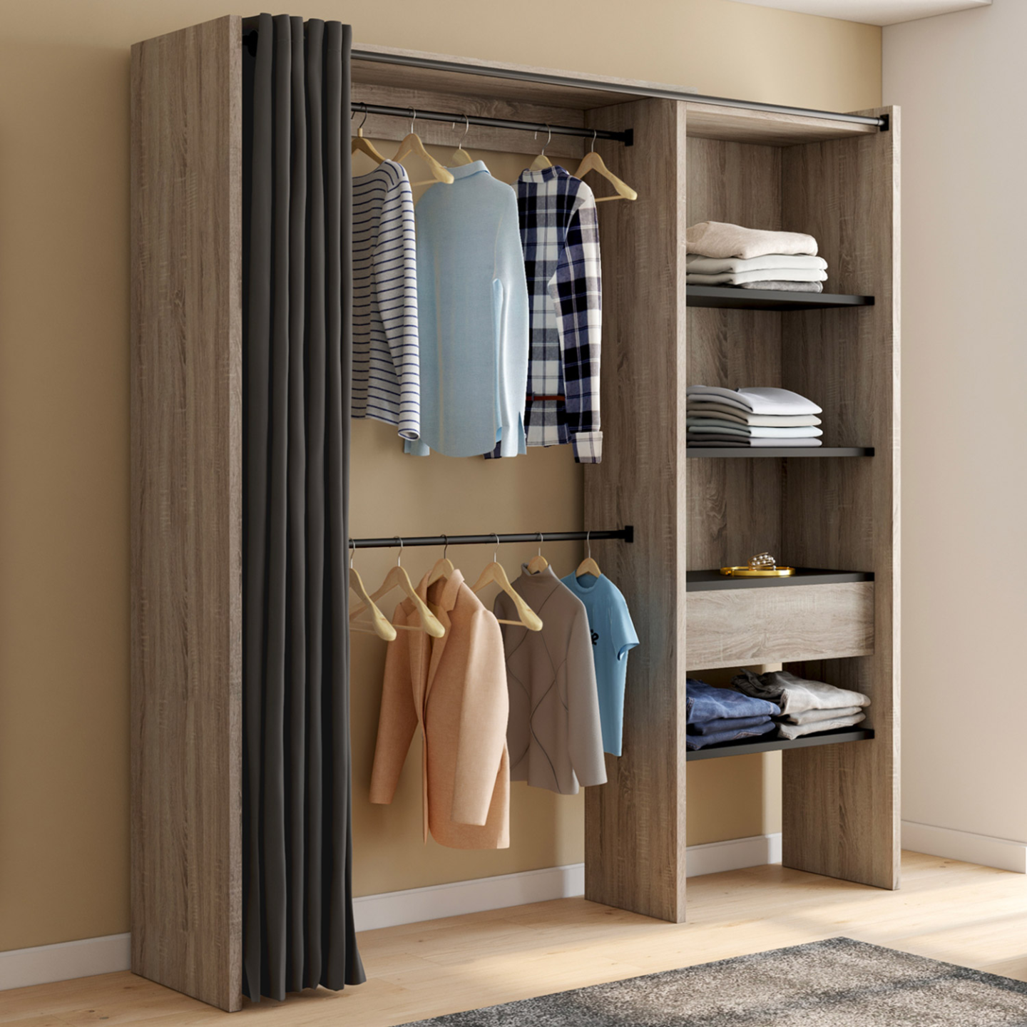 Tokyo kledingkast met schuifdeuren 200/180/62 2 deuren (artisan/zwart