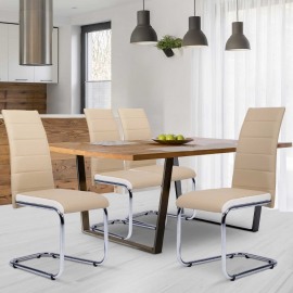 Lot de 4 chaises MIA beige liseré blanc pour salle à manger Lot de 4 chaises MIA beige liseré blanc pour salle à manger
