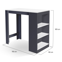 Table Haute De Bar Karl 2 Personnes - Blanc Et Chrome - 110x50x103cm - Avec 3 Étageres De Rangement