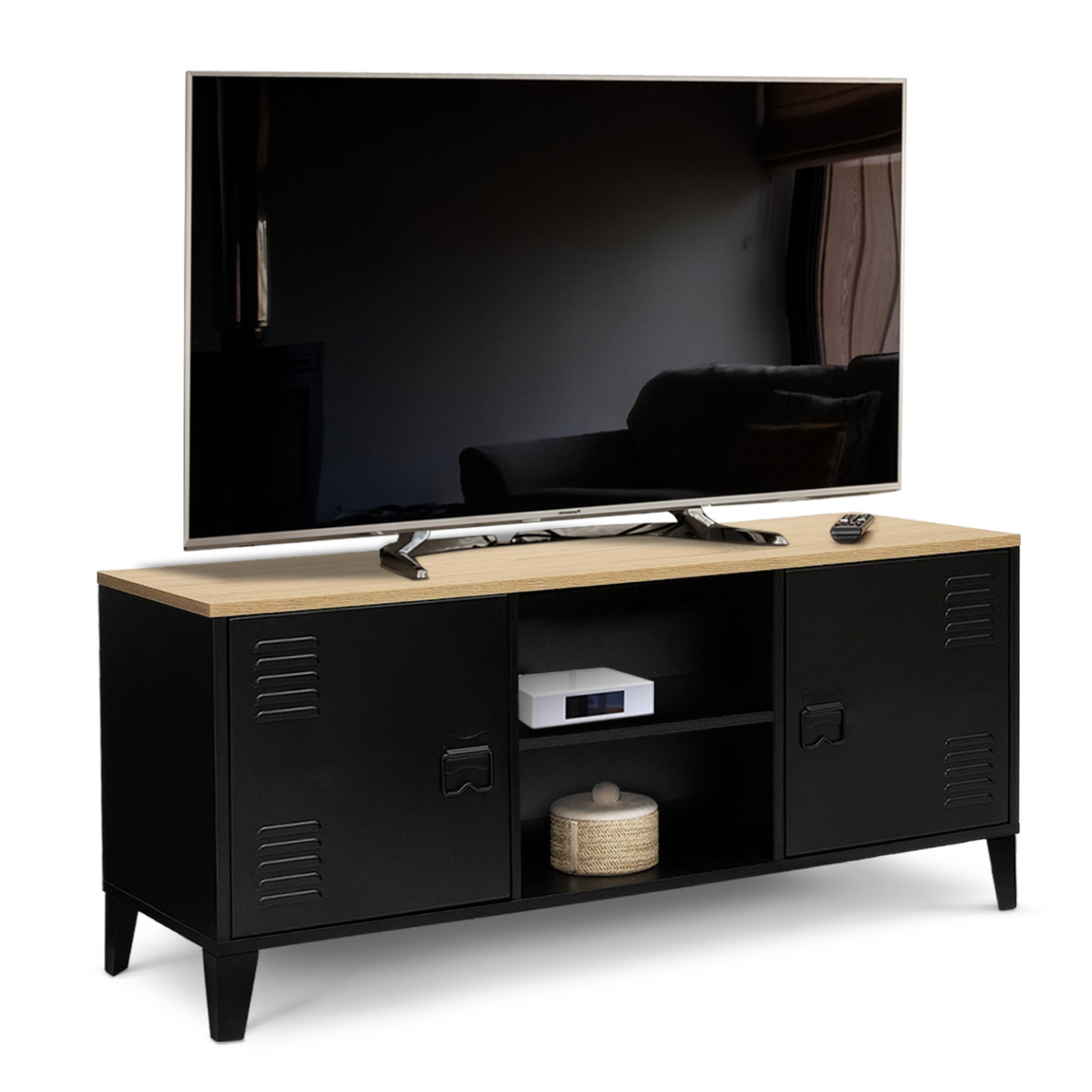 furni24 Metalen tv-kast, retro tv-lowboard, meubel met deuren en verstelbare planken, robuuste en stijlvolle opbergoplossing voor de woonkamer, met 3 planken, antraciet