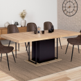 Table à manger extensible rectangle UGO 6-10 personnes bois façon hêtre et noir 160-200 cm design industriel
