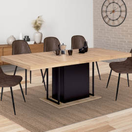 Table à manger extensible UGO 6-10 personnes bois façon hêtre et noir 160-200 cm design industriel