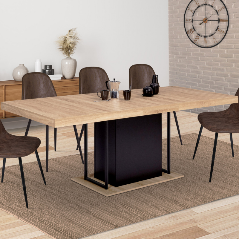 Table extensible de salle à manger, en bois, noire antiquaire