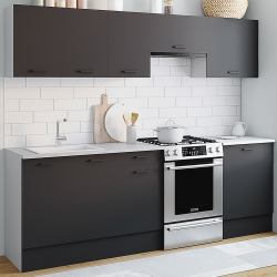 15709 - Cucina completa 240 cm con piano di lavoro bianco e grigio Cuisine complète SUBTIL 2m40 avec plan de travail structure blanche et façades grises 7 éléments