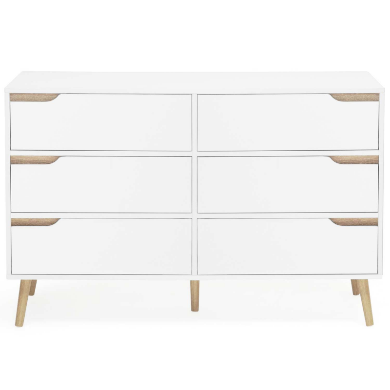 Commode 6 Tiroirs,100 Cm Scandinave Blanc