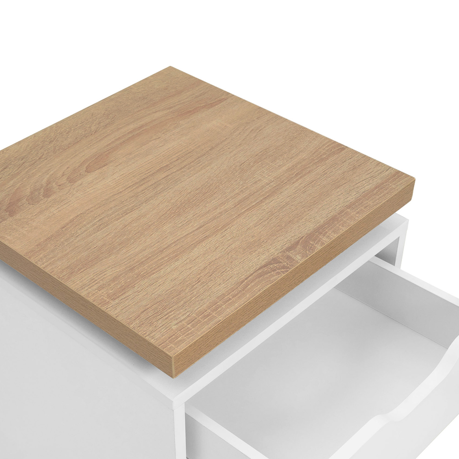 IDMarket Meuble TV 110 Cm Luna à LEDs - 2 Portes, Blanc Et Plateau Effet Bois