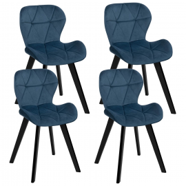 Lot de 4 chaises ROBINE en velours bleu pieds noirs