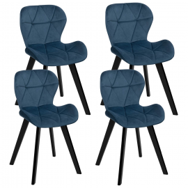 Lot de 4 chaises ROBINE en velours bleu pieds noirs Lot de 4 chaises ROBINE en velours bleu pieds noirs