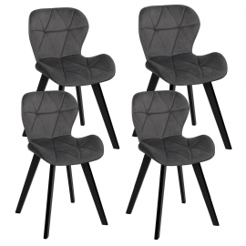 Lot de 4 chaises ROBINE en velours gris foncé pieds noirs Lot de 4 chaises ROBINE en velours gris foncé pieds noirs