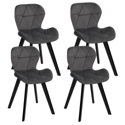 15688 - Lot de 4 chaises matelassées velours gris foncé Lot de 4 chaises ROBINE en velours gris foncé pieds noirs