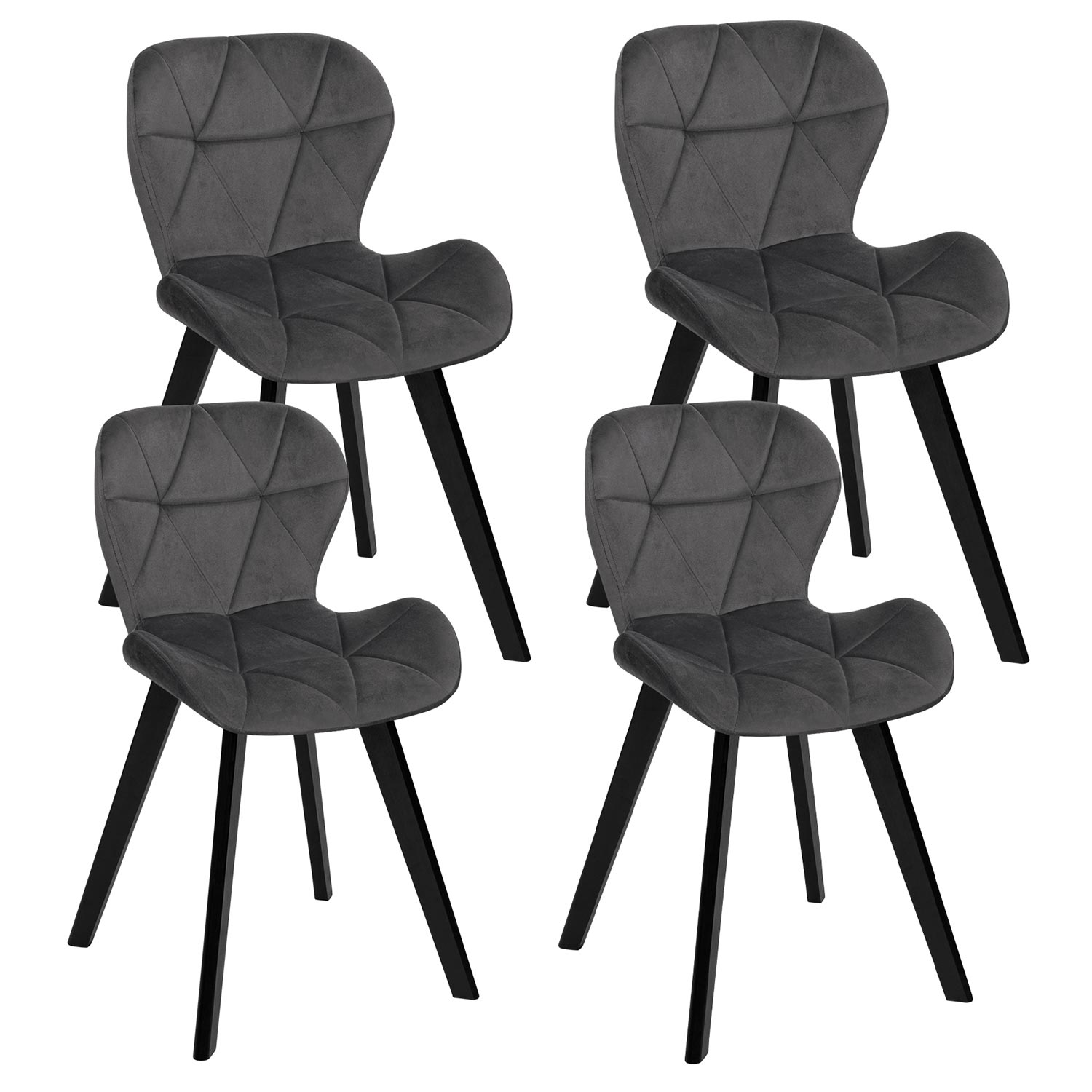 Lot de 4 chaises matelassées velours gris foncé