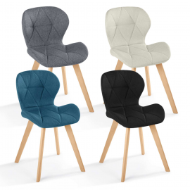 Lot de 4 chaises ROBINE en tissu mix color bleu, gris, beige et noir Lot de 4 chaises ROBINE en tissu mix color bleu, gris, beige et noir