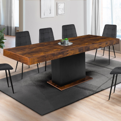 15568 - Tavolo da pranzo allungabile in legno anticato e nero per 6-10 persone 160-200 cm Table à manger extensible rectangle EDEN 6-10 personnes bois effet vieilli et noir 160-200 cm