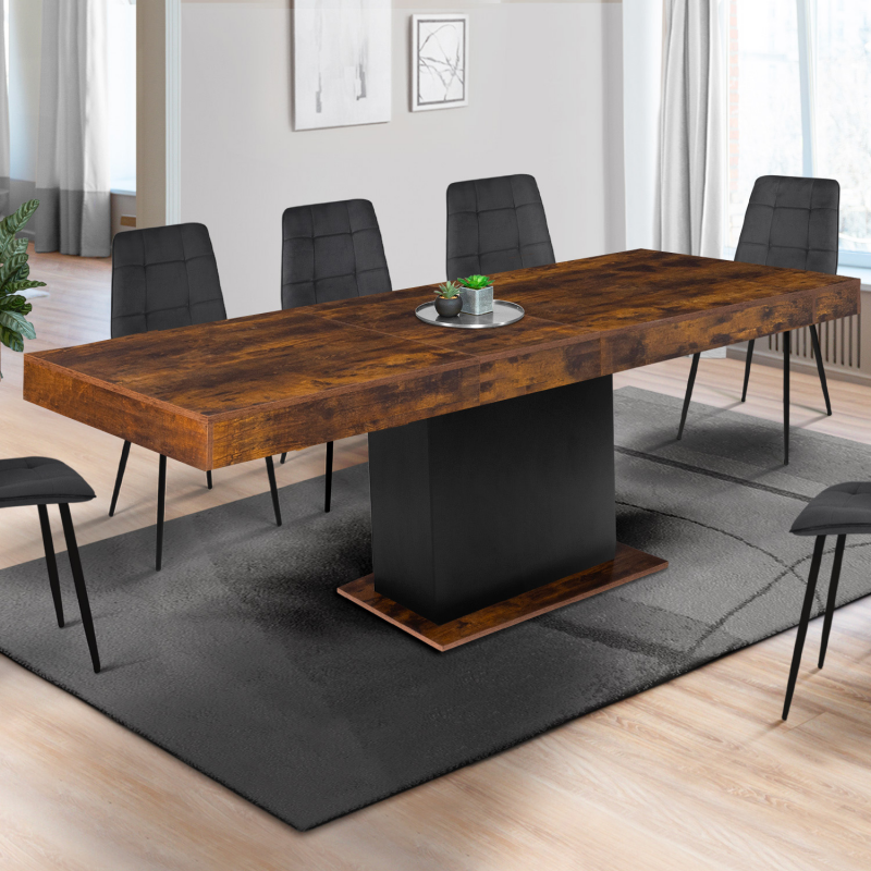 Table à Manger Extensible IDMarket Eden - 160-200cm - Bois Vieilli Et Noir - 6-10 Personnes